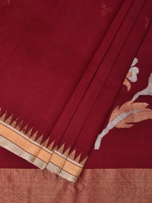 Maroon Khadi Cotton Handloom Saree with Flowers Pallu Design kh0658