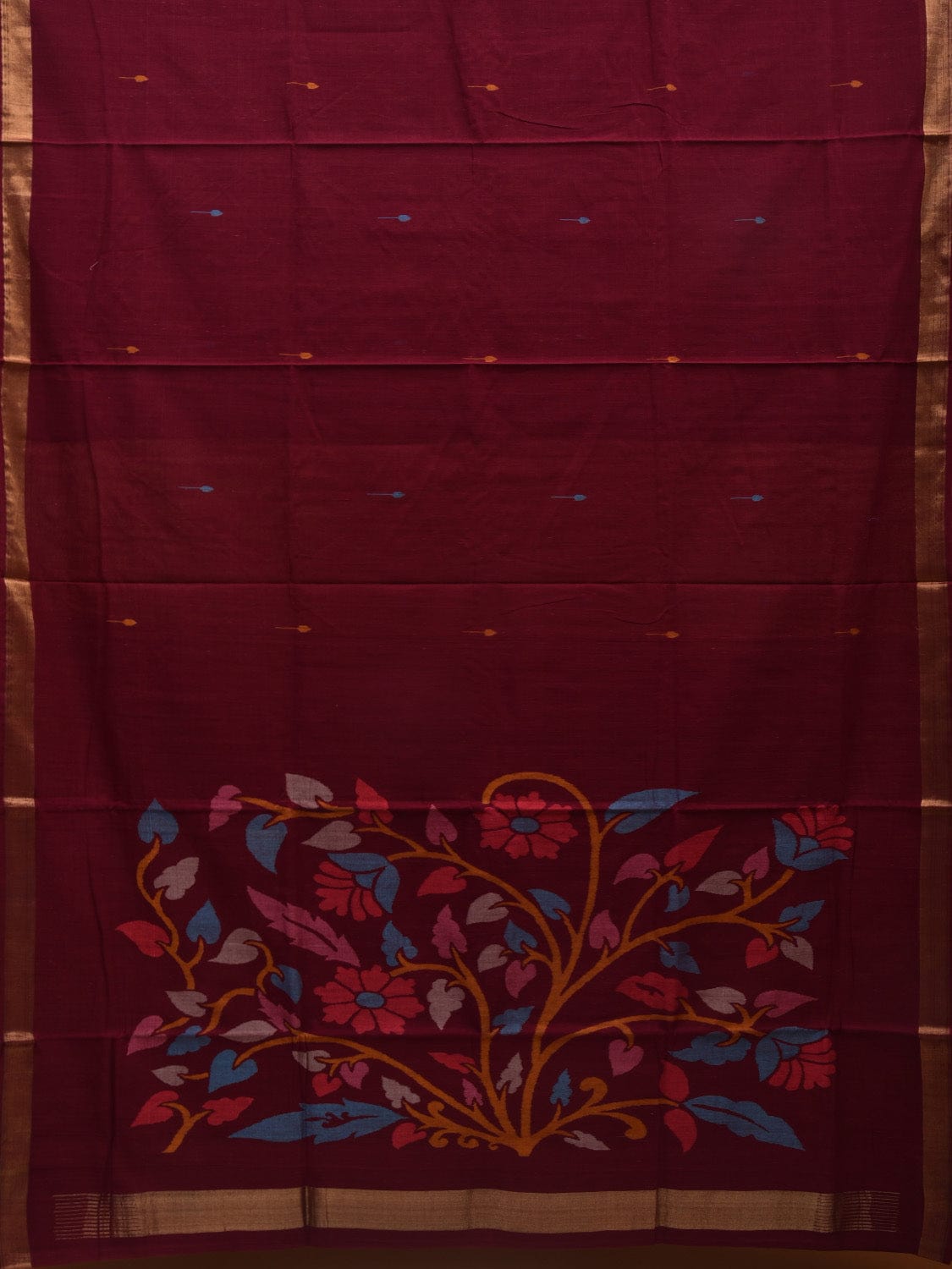Maroon Khadi Cotton Handloom Saree with Pallu Design kh0546