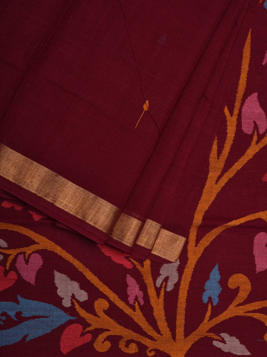 Maroon Khadi Cotton Handloom Saree with Pallu Design kh0546