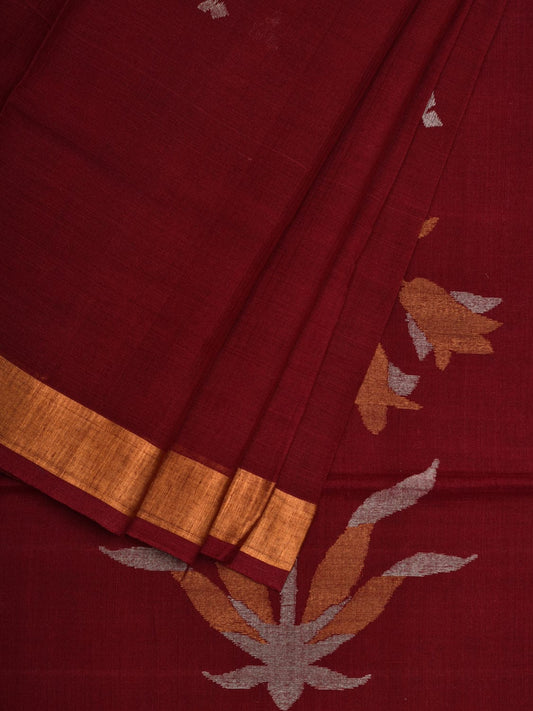 Maroon Khadi Cotton Handloom Saree with Pallu Design kh0547