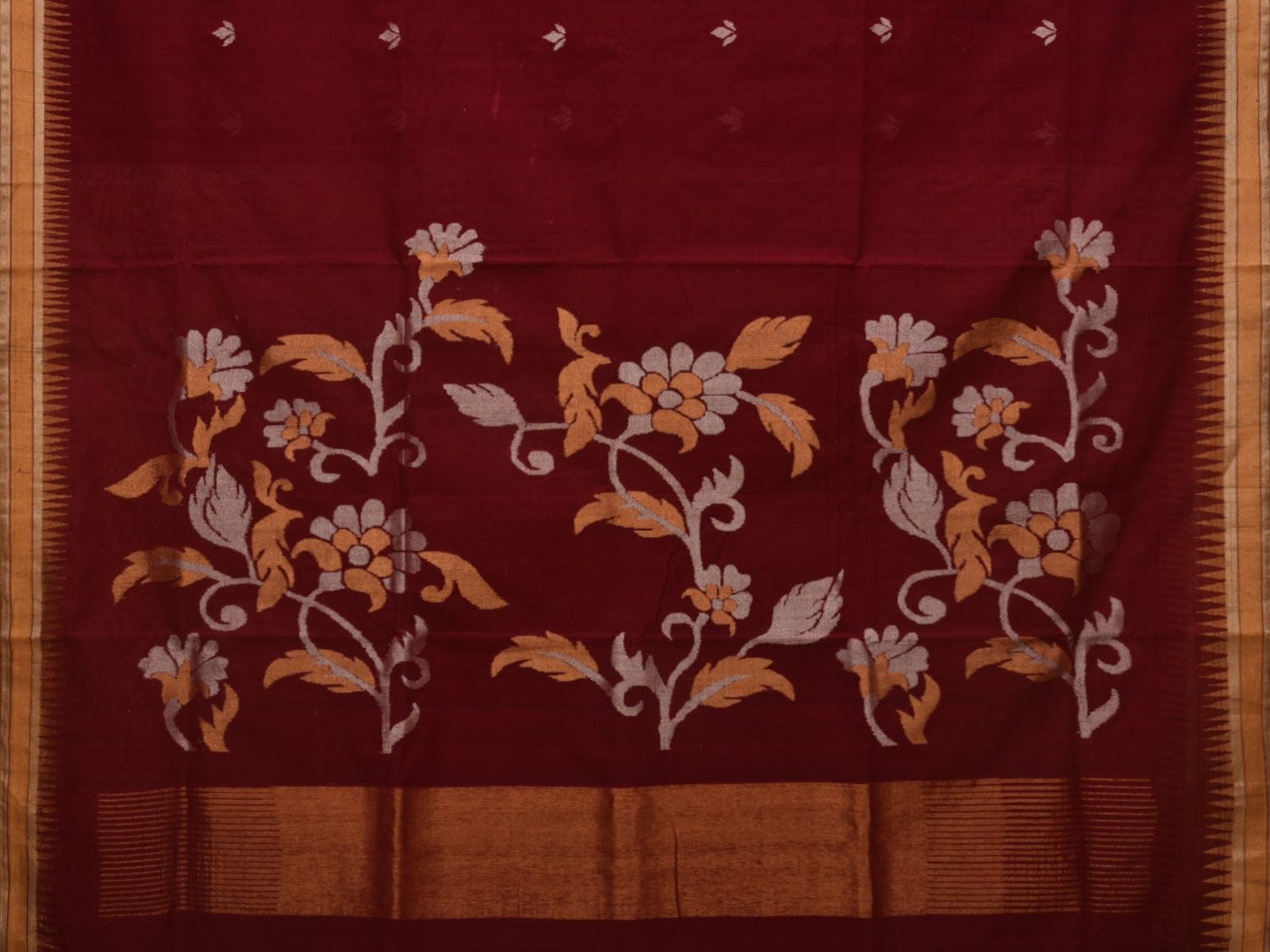 Maroon Khadi Cotton Handloom Saree with Pallu Design kh0570