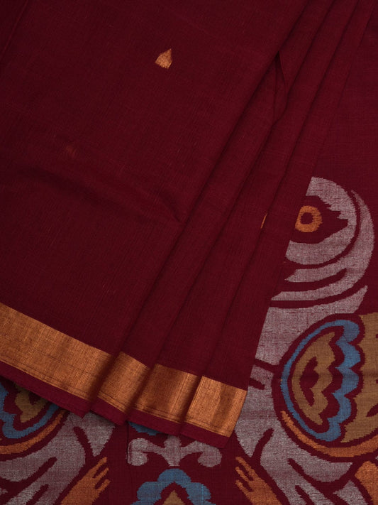 Maroon Khadi Cotton Handloom Saree with Parrots Pallu Design kh0548