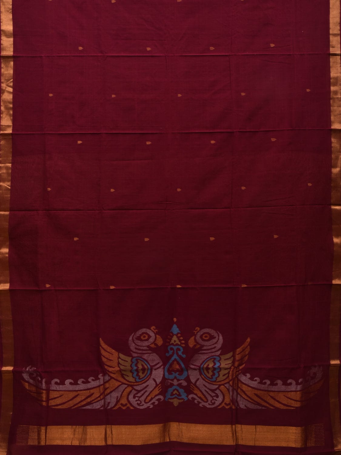 Maroon Khadi Cotton Handloom Saree with Parrots Pallu Design kh0548