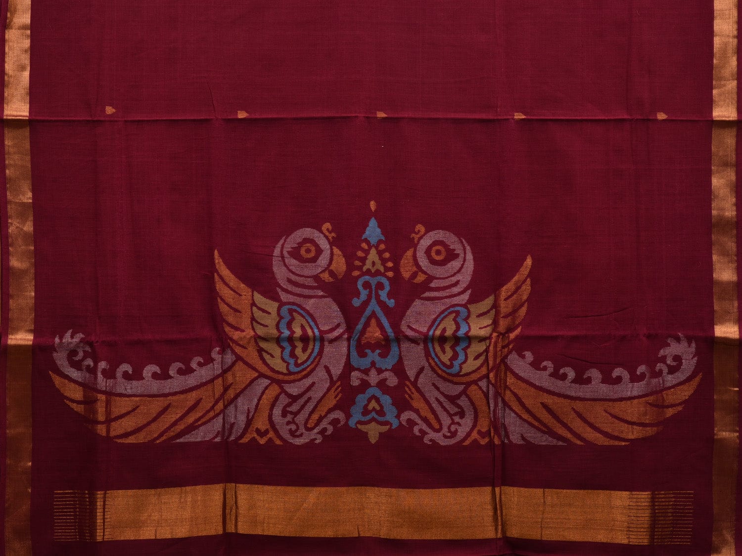 Maroon Khadi Cotton Handloom Saree with Parrots Pallu Design kh0548