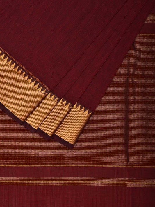 Maroon Mangalgiri Cotton Handloom Saree with Strips and Zari Border Design No Blouse mn0080