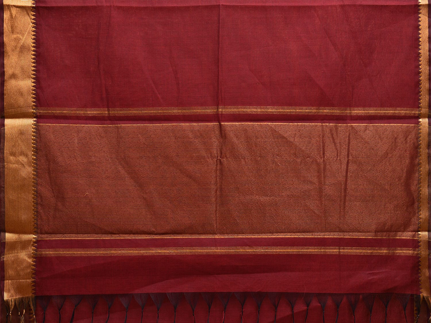 Maroon Mangalgiri Cotton Handloom Saree with Strips and Zari Border Design No Blouse mn0080