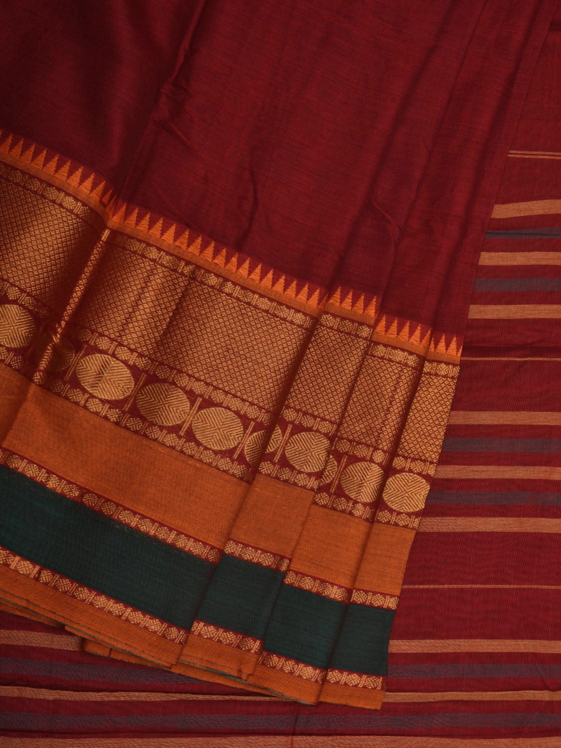 Maroon Narayanpet Cotton Handloom Plain Saree with Big Border Design No Blouse np0635