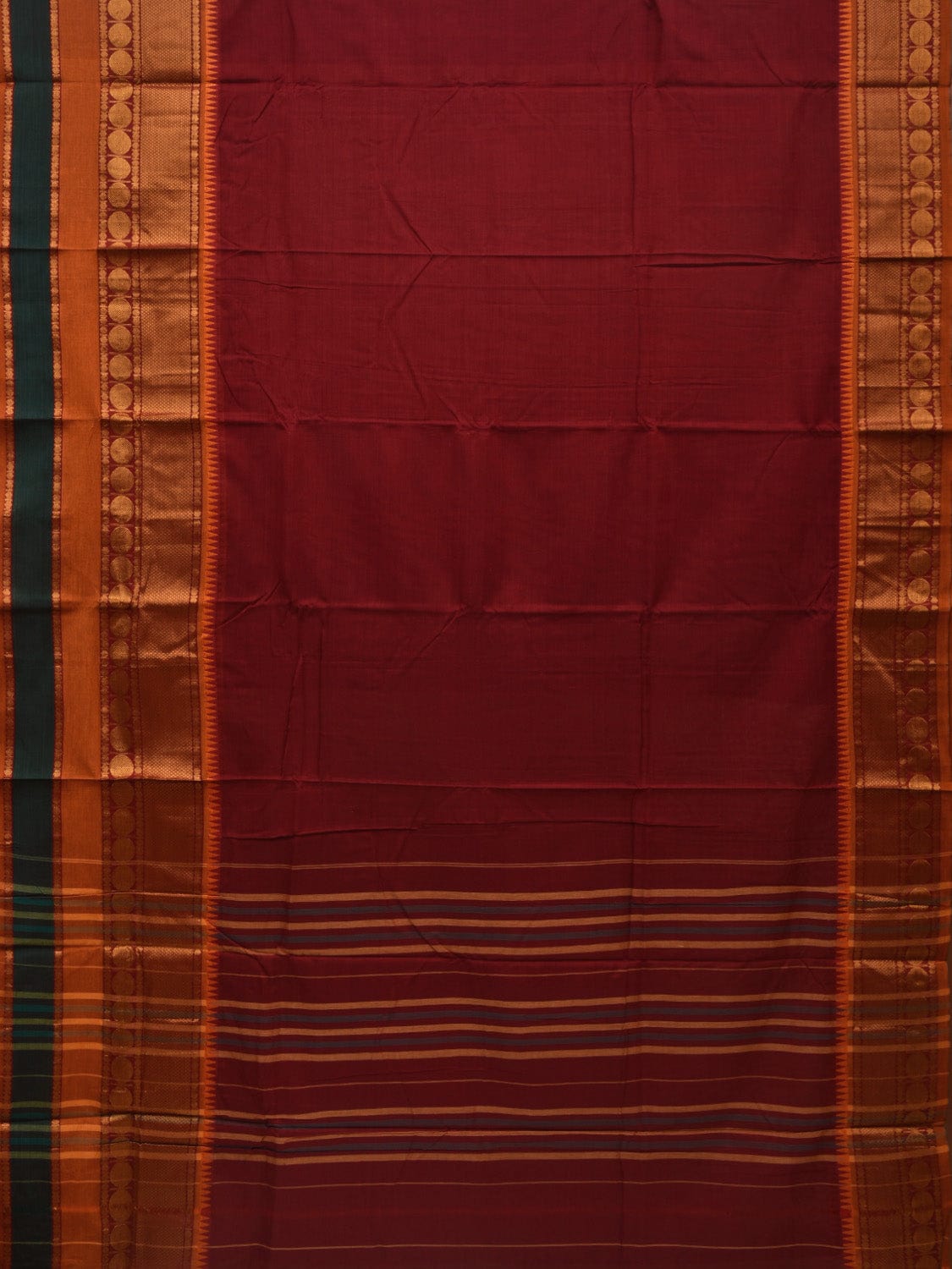 Maroon Narayanpet Cotton Handloom Plain Saree with Big Border Design No Blouse np0635