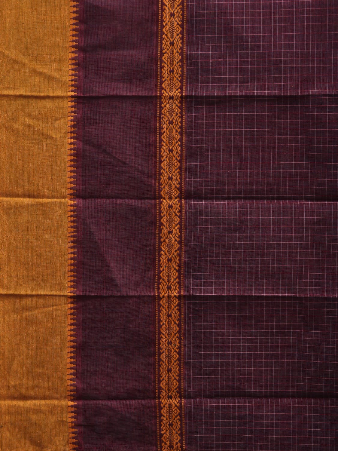 Maroon Narayanpet Cotton Handloom Plain Saree with Checks Design No Blouse np0556