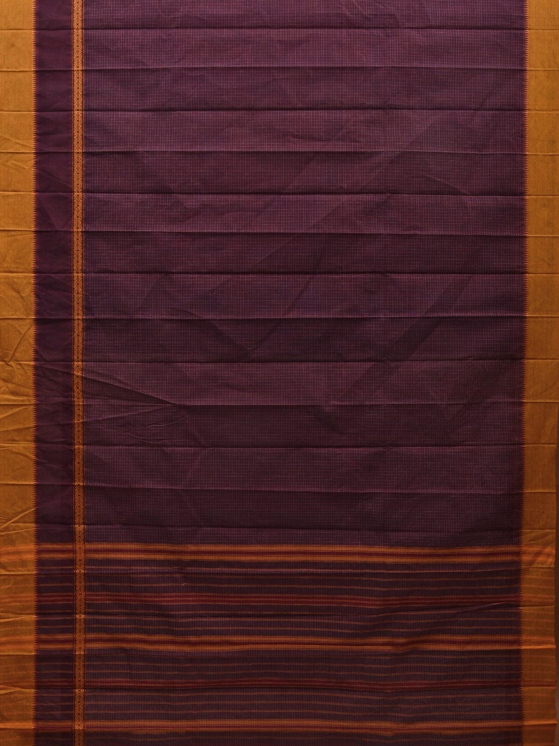 Maroon Narayanpet Cotton Handloom Plain Saree with Checks Design No Blouse np0556