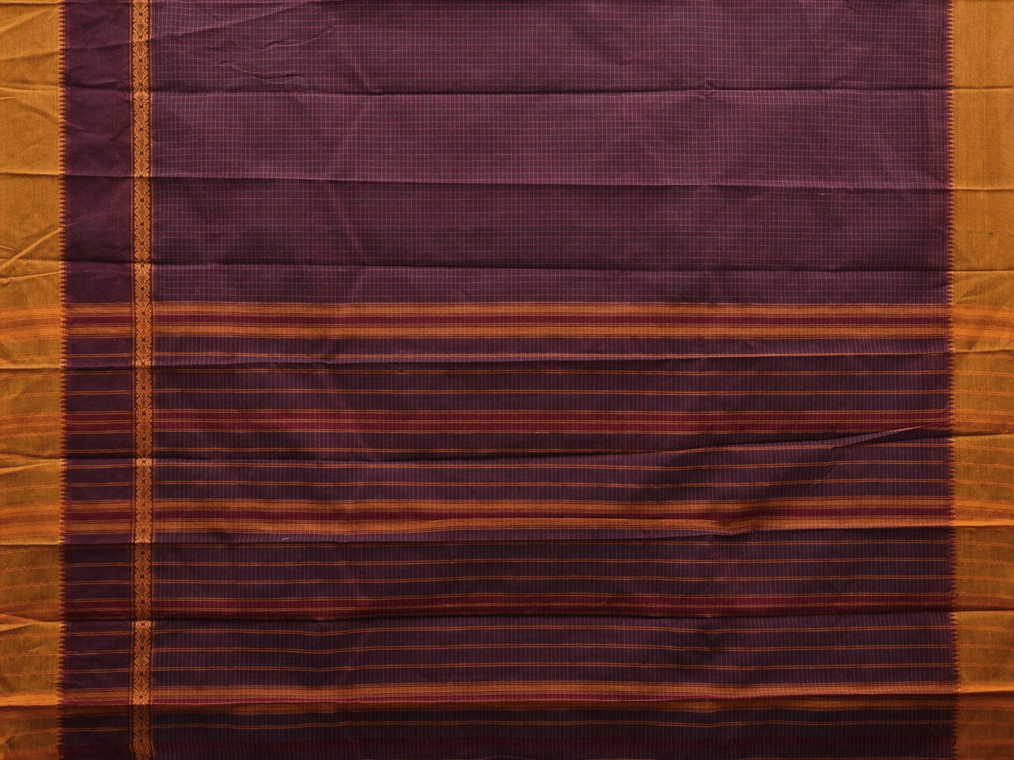 Maroon Narayanpet Cotton Handloom Plain Saree with Checks Design No Blouse np0556