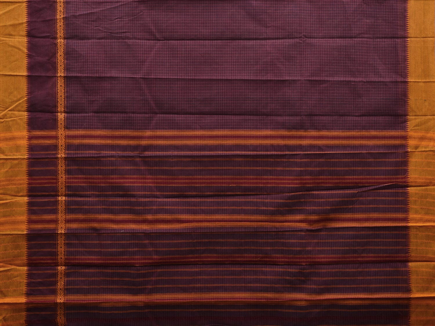 Maroon Narayanpet Cotton Handloom Plain Saree with Checks Design No Blouse np0556