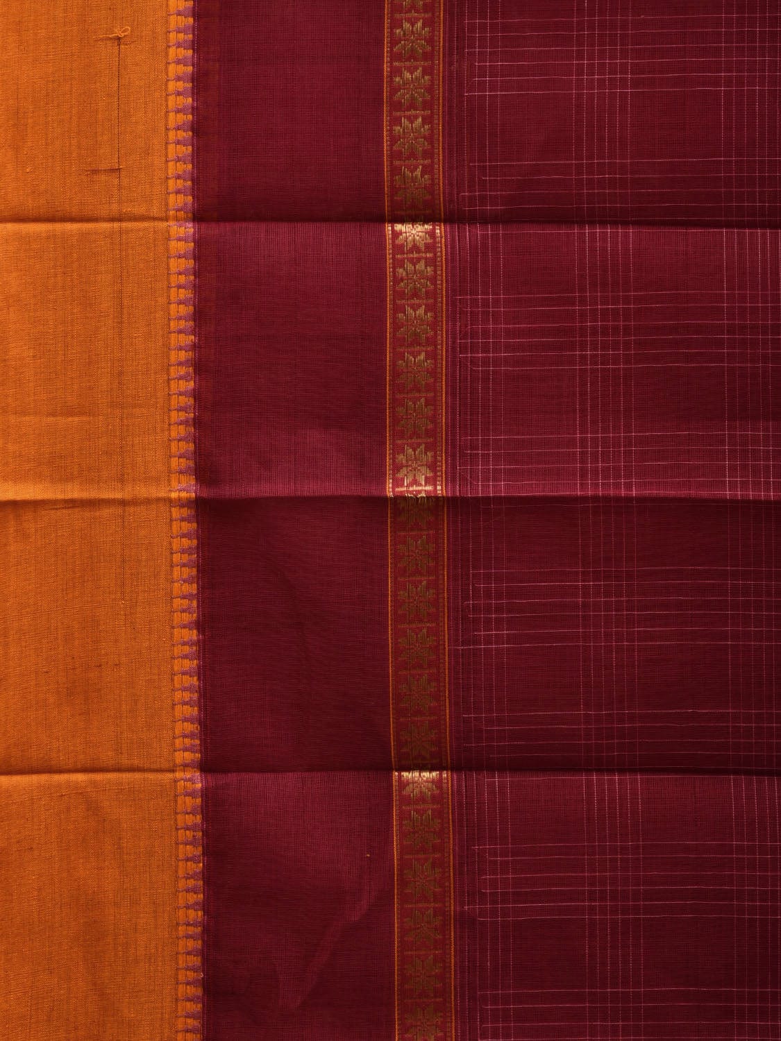 Maroon Narayanpet Cotton Handloom Plain Saree with Checks Design No Blouse np0559