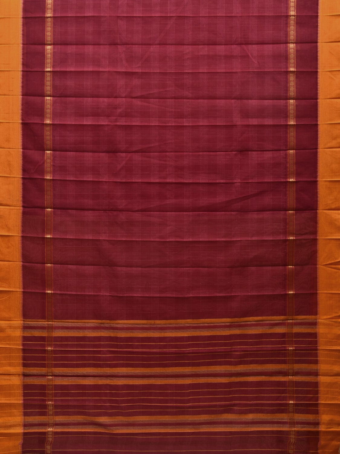 Maroon Narayanpet Cotton Handloom Plain Saree with Checks Design No Blouse np0559