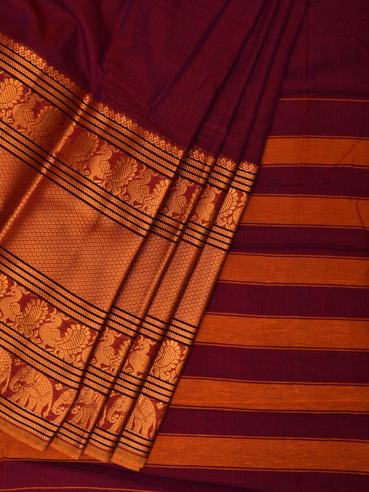 Maroon Narayanpet Cotton Handloom Saree with Big Zari Border Design np0685