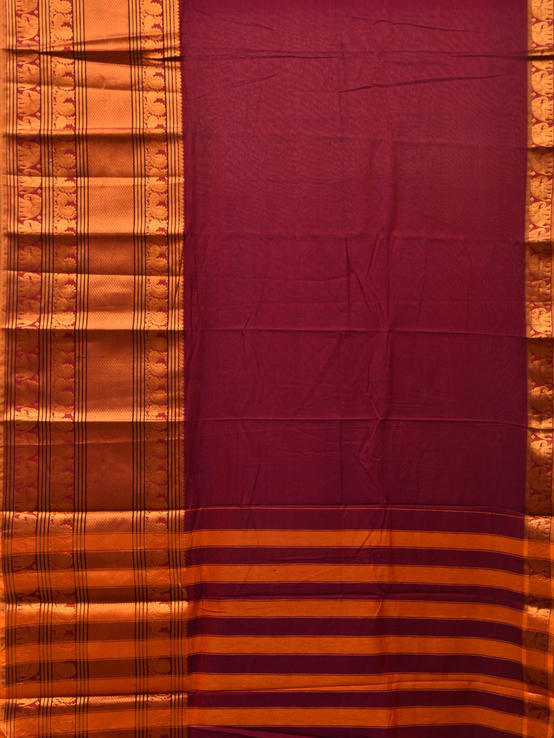 Maroon Narayanpet Cotton Handloom Saree with Big Zari Border Design np0685