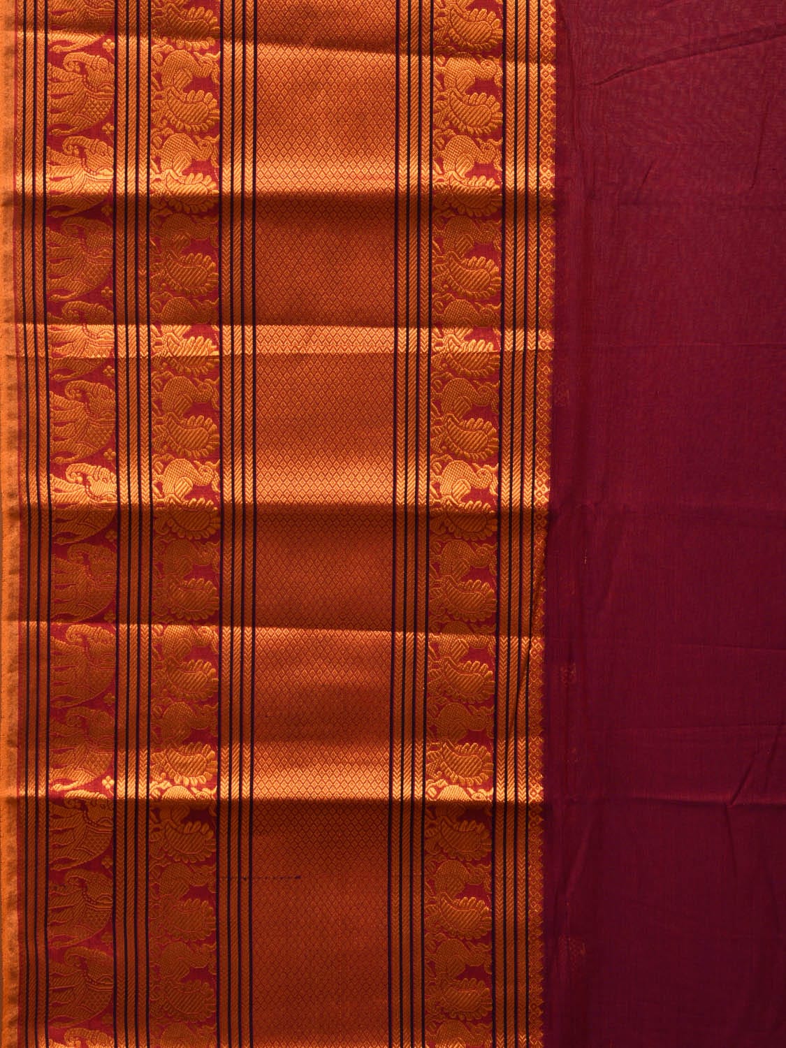 Maroon Narayanpet Cotton Handloom Saree with Big Zari Border Design np0685