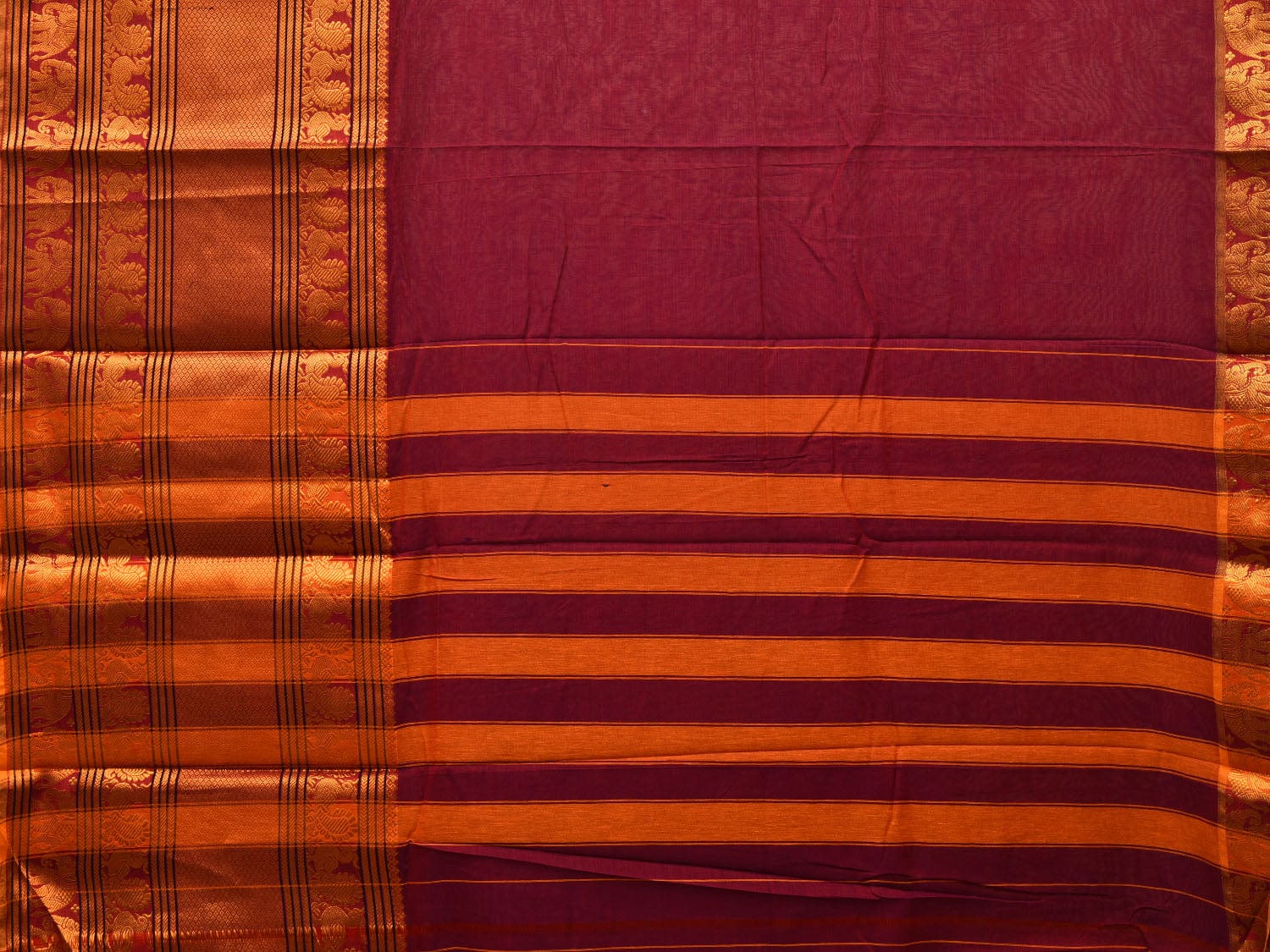 Maroon Narayanpet Cotton Handloom Saree with Big Zari Border Design np0685