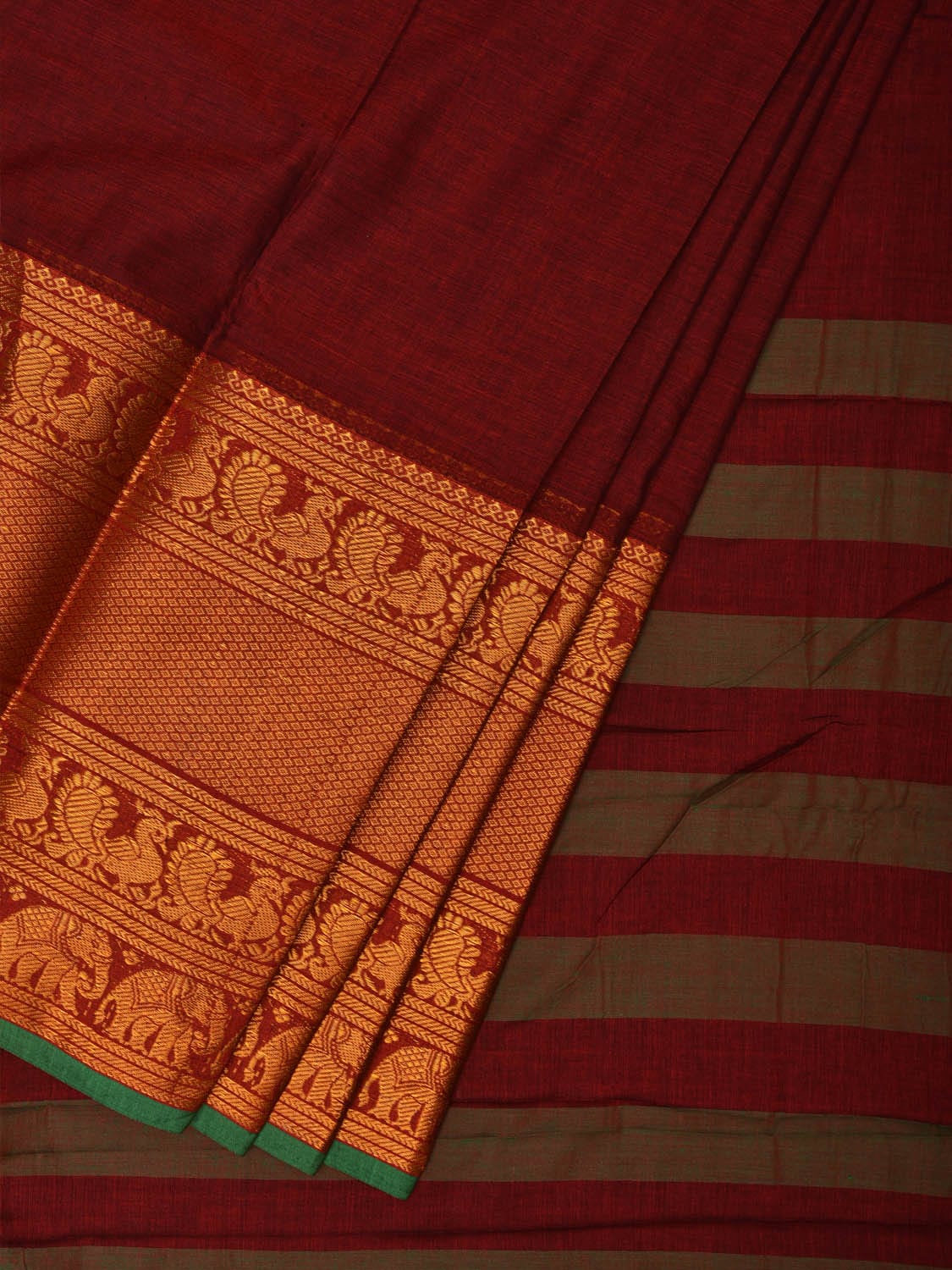 Maroon Narayanpet Cotton Handloom Saree with Big Zari Border Design np0687