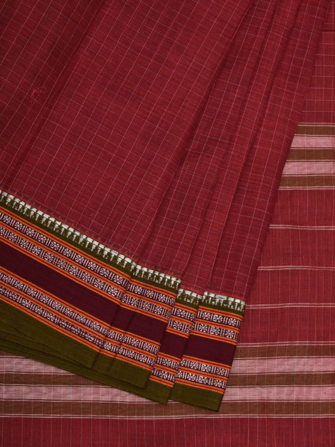 Maroon Narayanpet Cotton Handloom Saree with Check Design No Blouse np0600