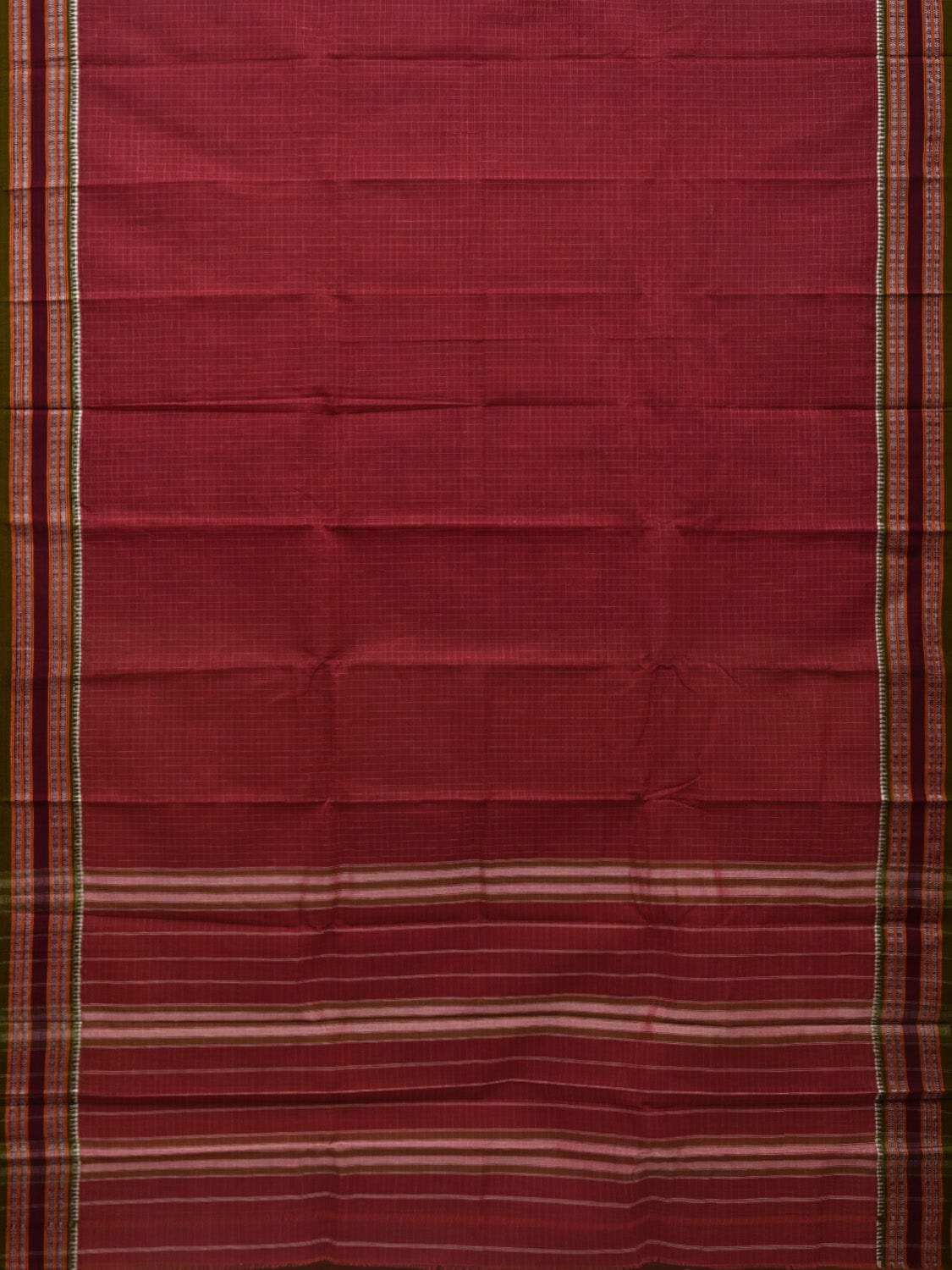 Maroon Narayanpet Cotton Handloom Saree with Check Design No Blouse np0600