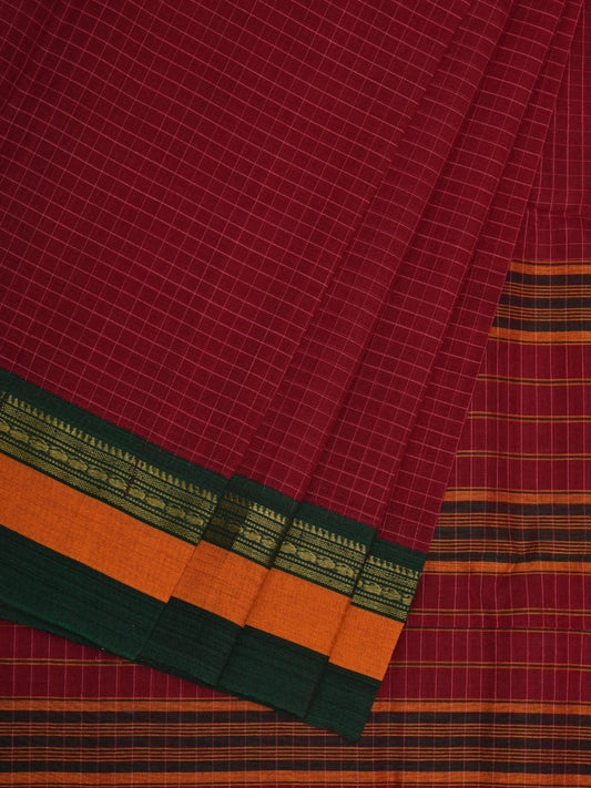 Maroon Narayanpet Cotton Handloom Saree with Check Design No Blouse np0605