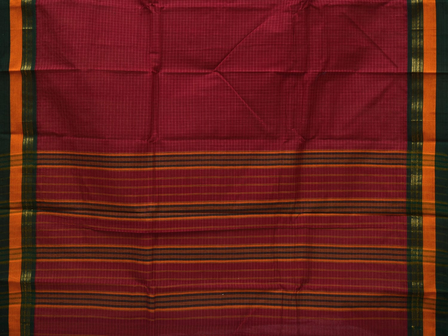 Maroon Narayanpet Cotton Handloom Saree with Check Design No Blouse np0605