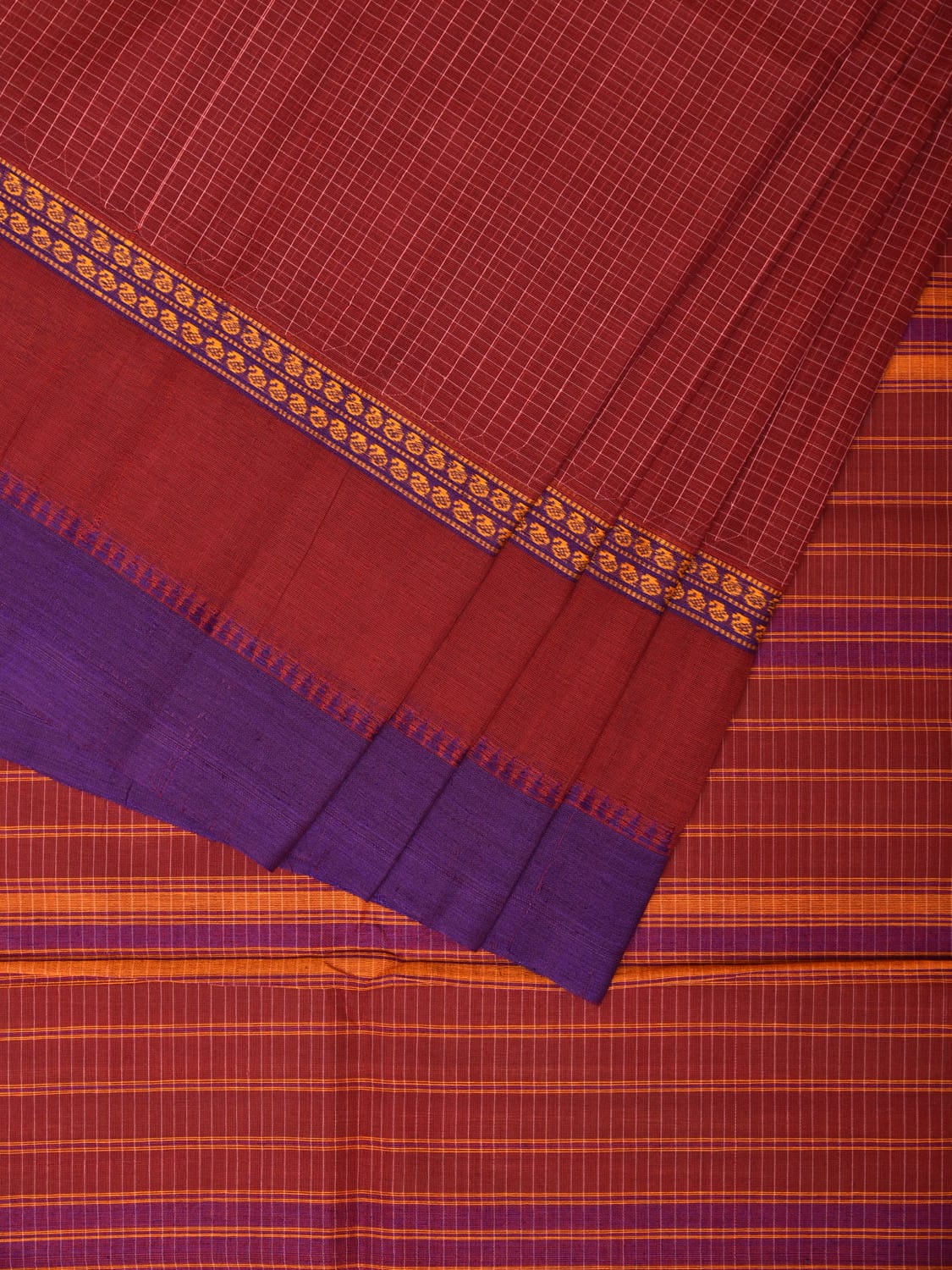 Maroon Narayanpet Cotton Handloom Saree with Checks and Big Border Design No Blouse np0705