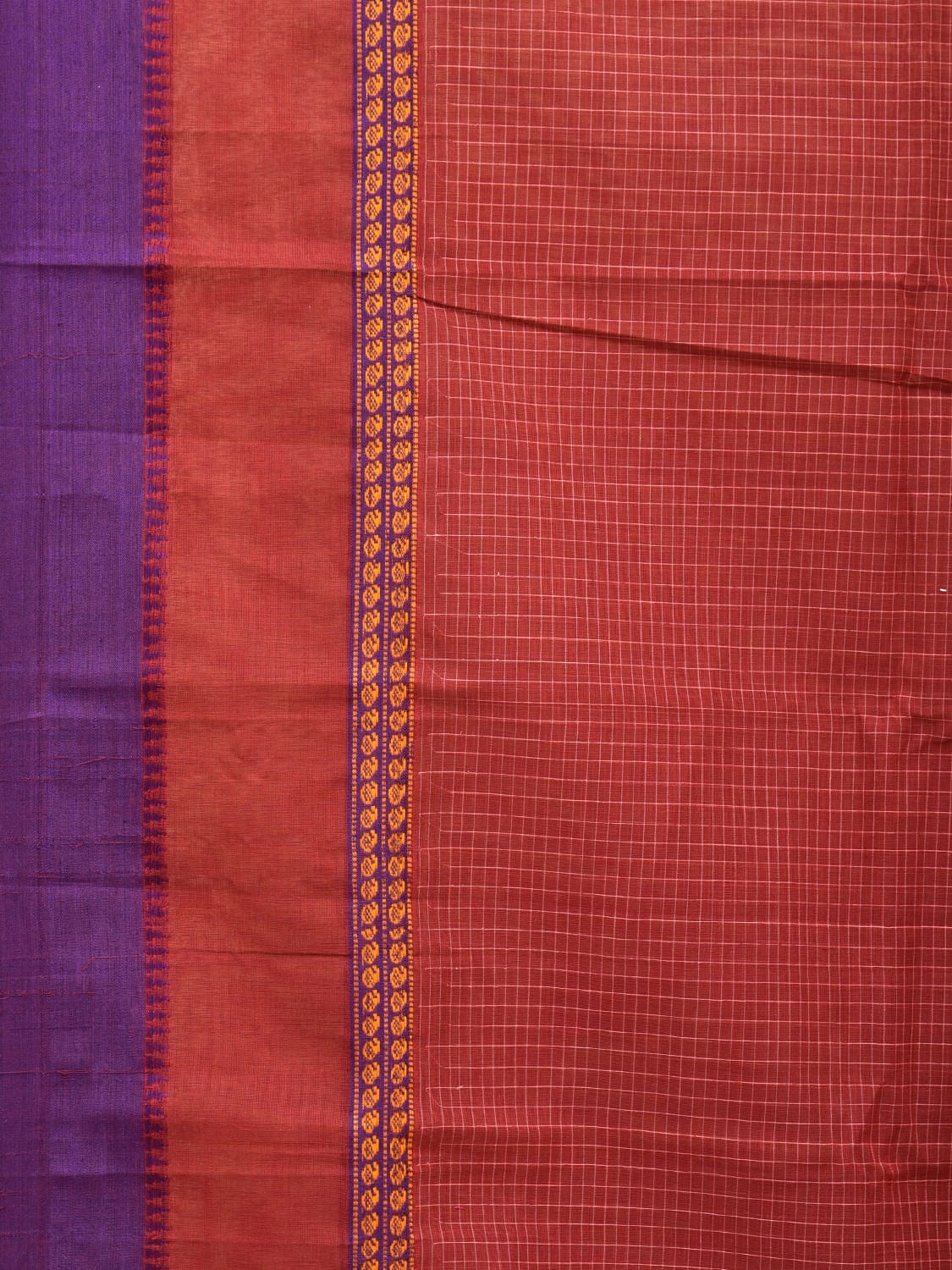 Maroon Narayanpet Cotton Handloom Saree with Checks and Big Border Design No Blouse np0705