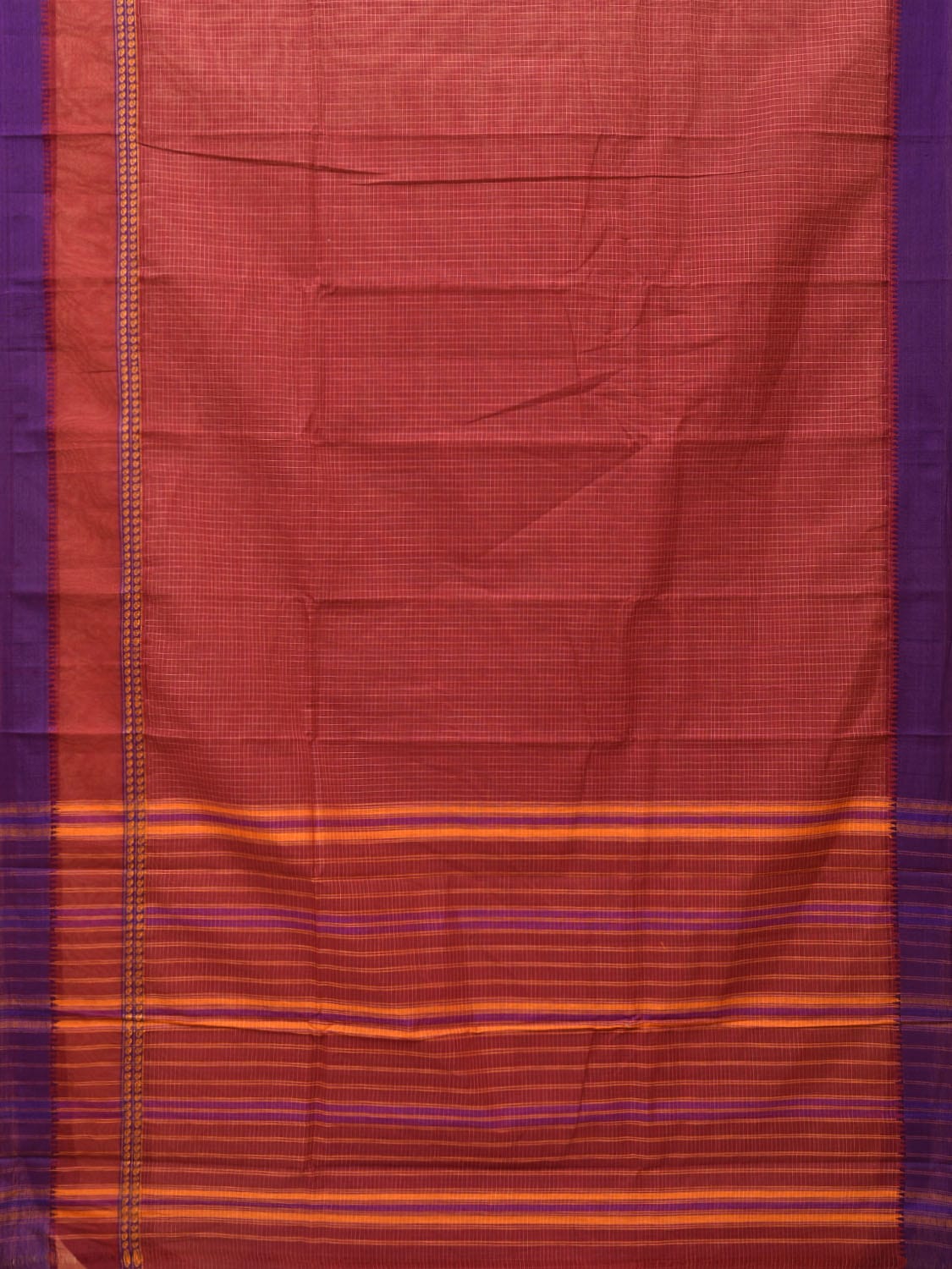 Maroon Narayanpet Cotton Handloom Saree with Checks and Big Border Design No Blouse np0705