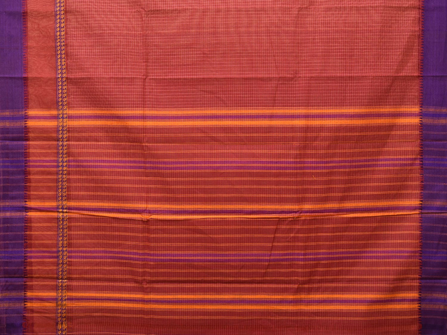 Maroon Narayanpet Cotton Handloom Saree with Checks and Big Border Design No Blouse np0705
