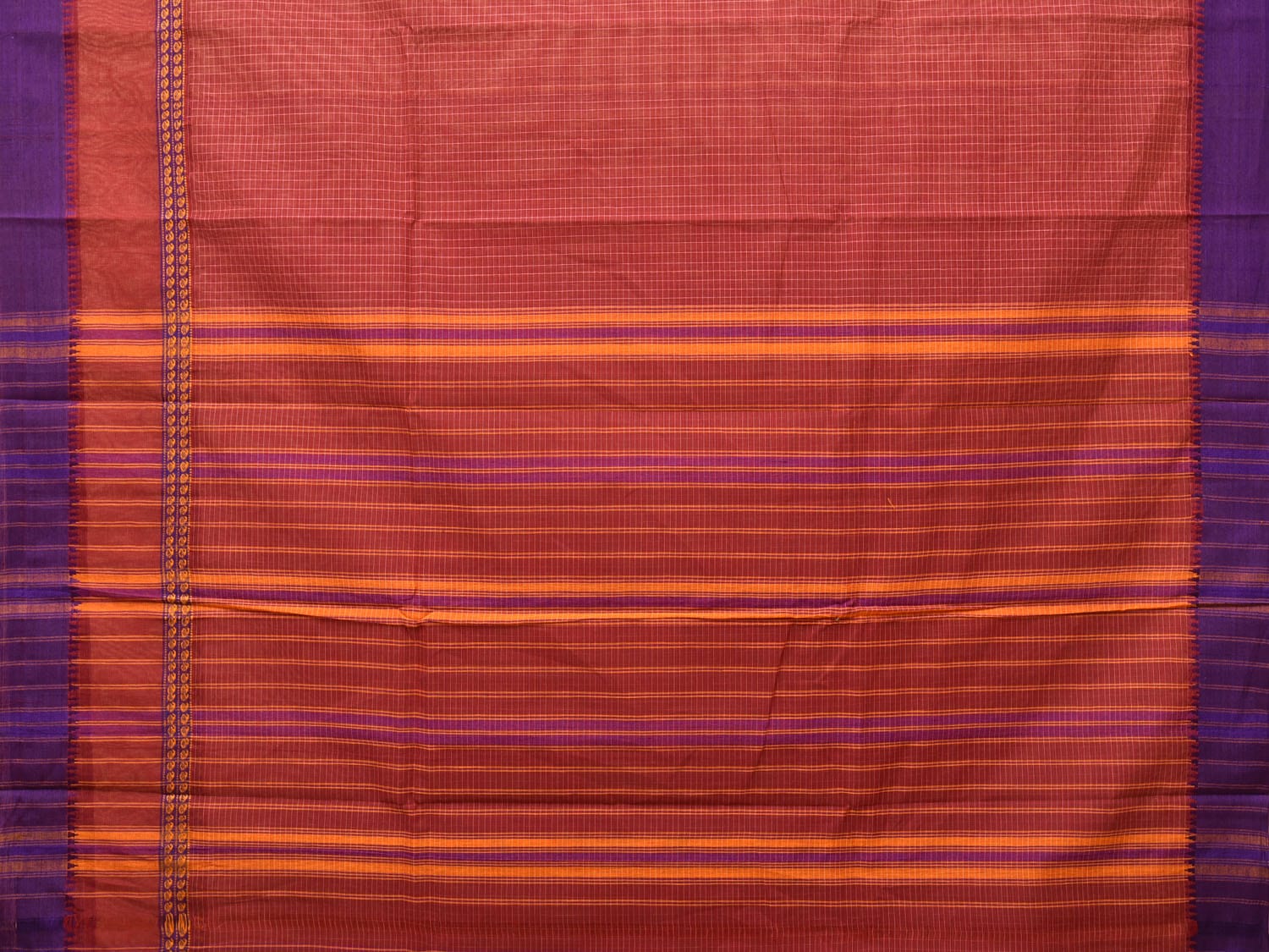 Maroon Narayanpet Cotton Handloom Saree with Checks and Big Border Design No Blouse np0705