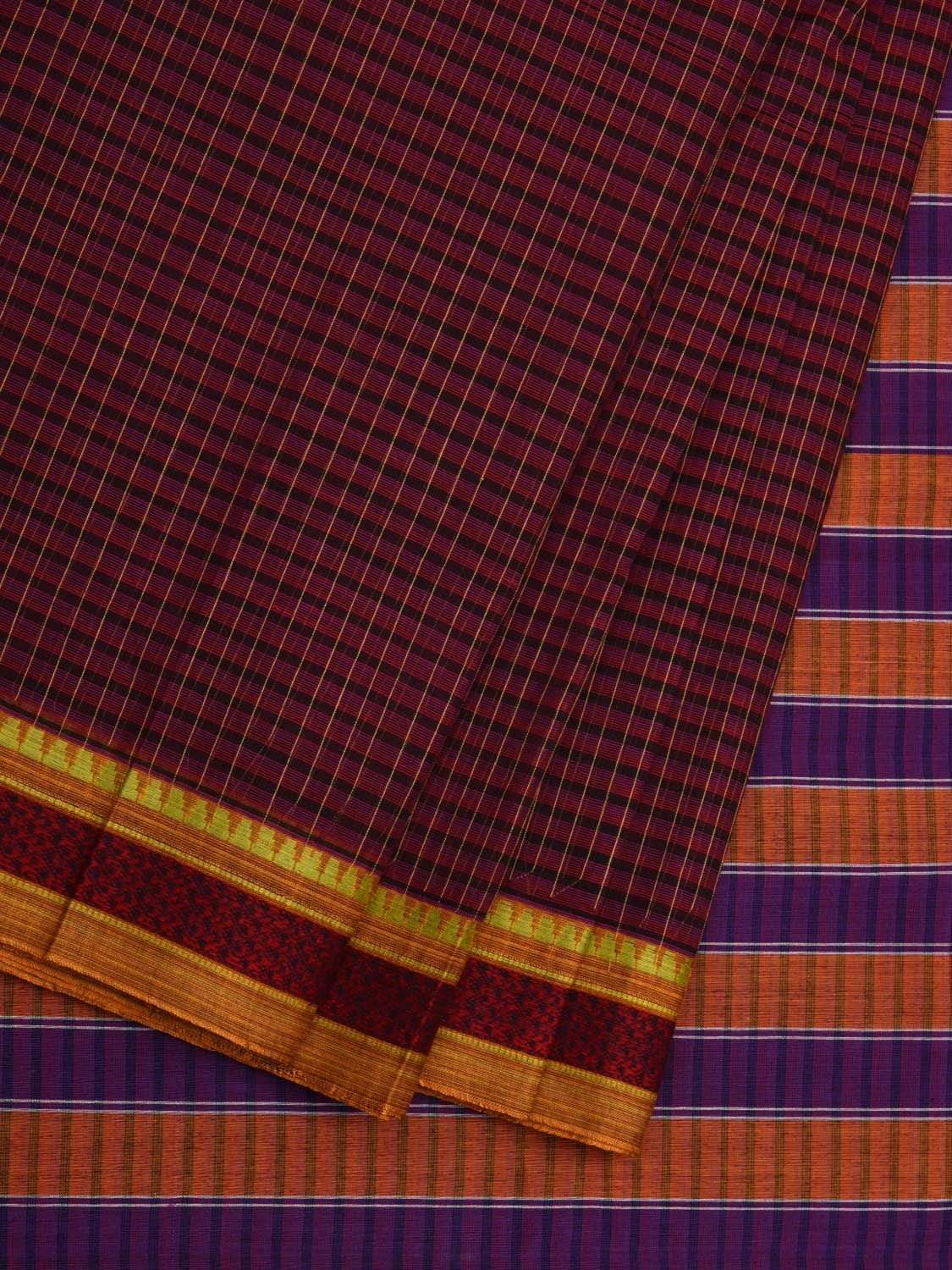 Maroon Narayanpet Cotton Handloom Saree with Checks and Strips Pallu Design No Blouse np0505