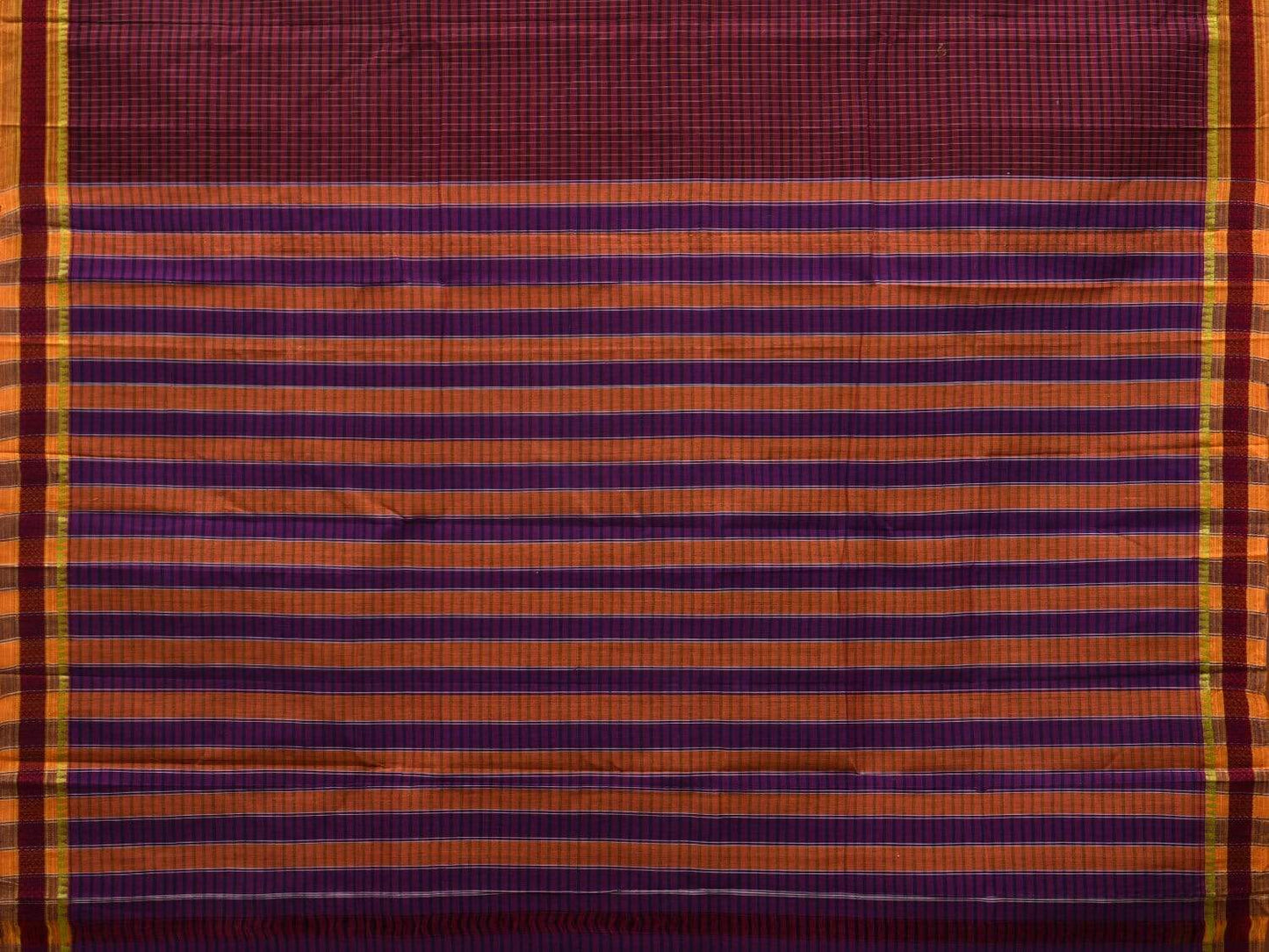 Maroon Narayanpet Cotton Handloom Saree with Checks and Strips Pallu Design No Blouse np0505