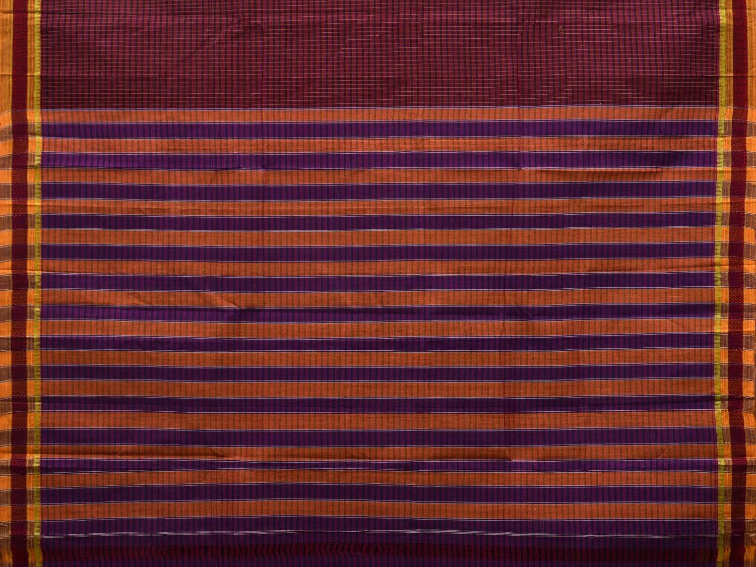 Maroon Narayanpet Cotton Handloom Saree with Checks and Strips Pallu Design No Blouse np0505