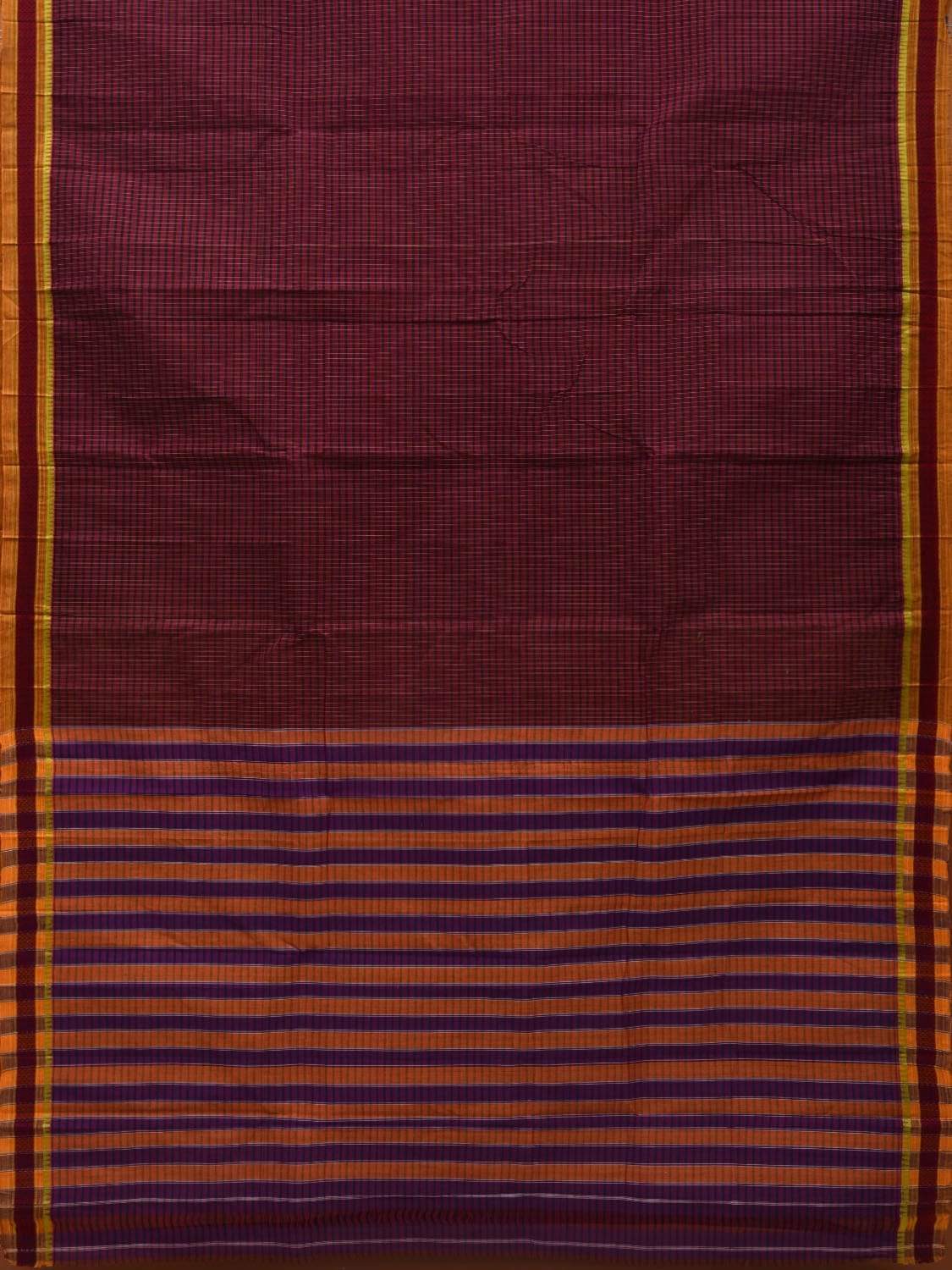 Maroon Narayanpet Cotton Handloom Saree with Checks and Strips Pallu Design No Blouse np0505