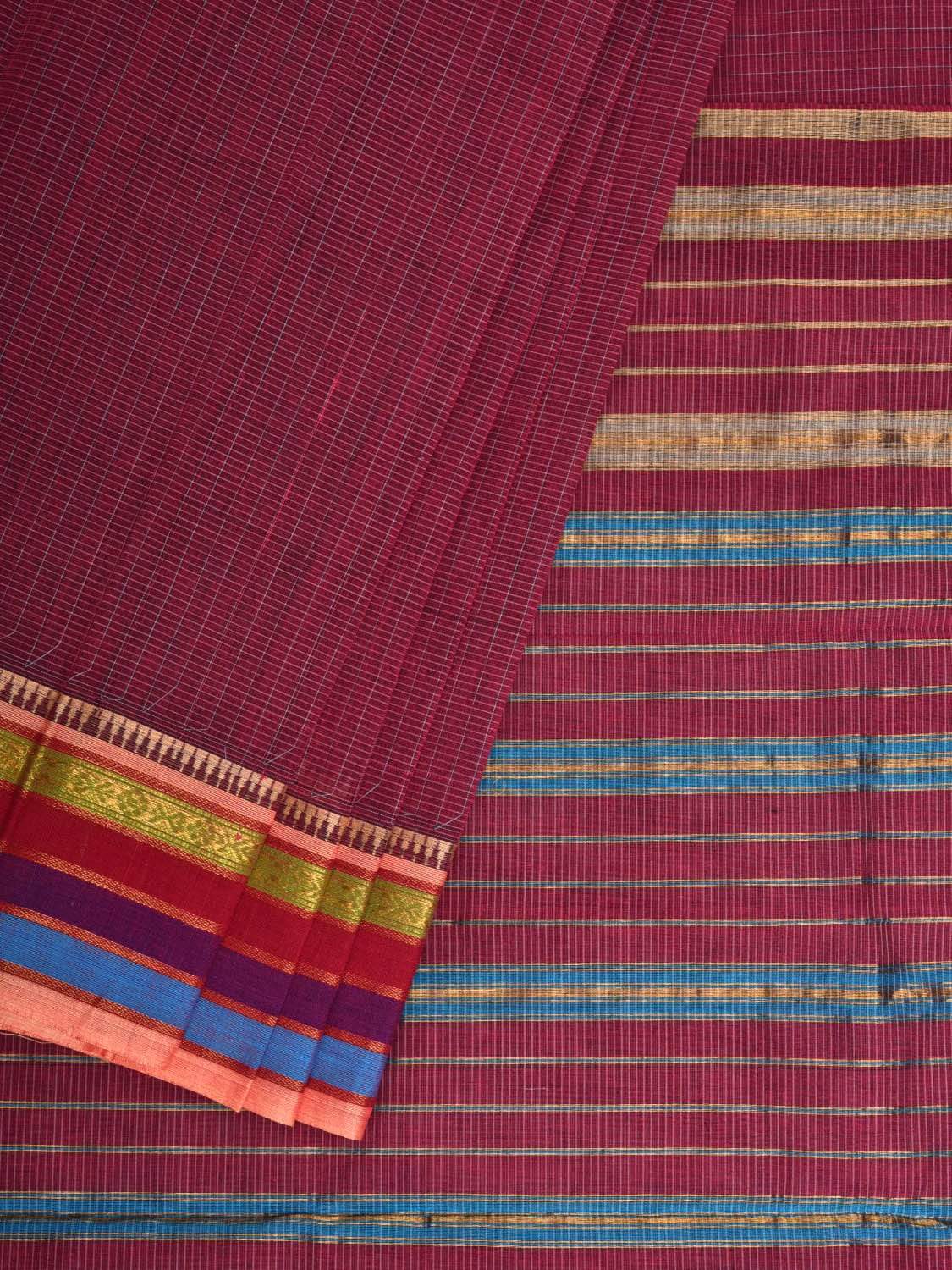 Maroon Narayanpet Cotton Handloom Saree with Checks Design No Blouse np0428