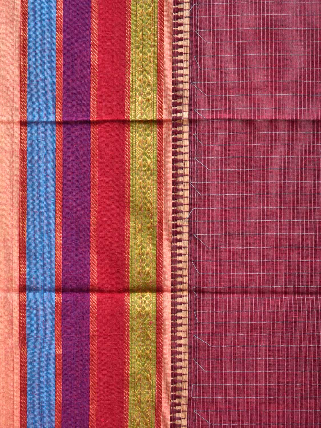 Maroon Narayanpet Cotton Handloom Saree with Checks Design No Blouse np0428