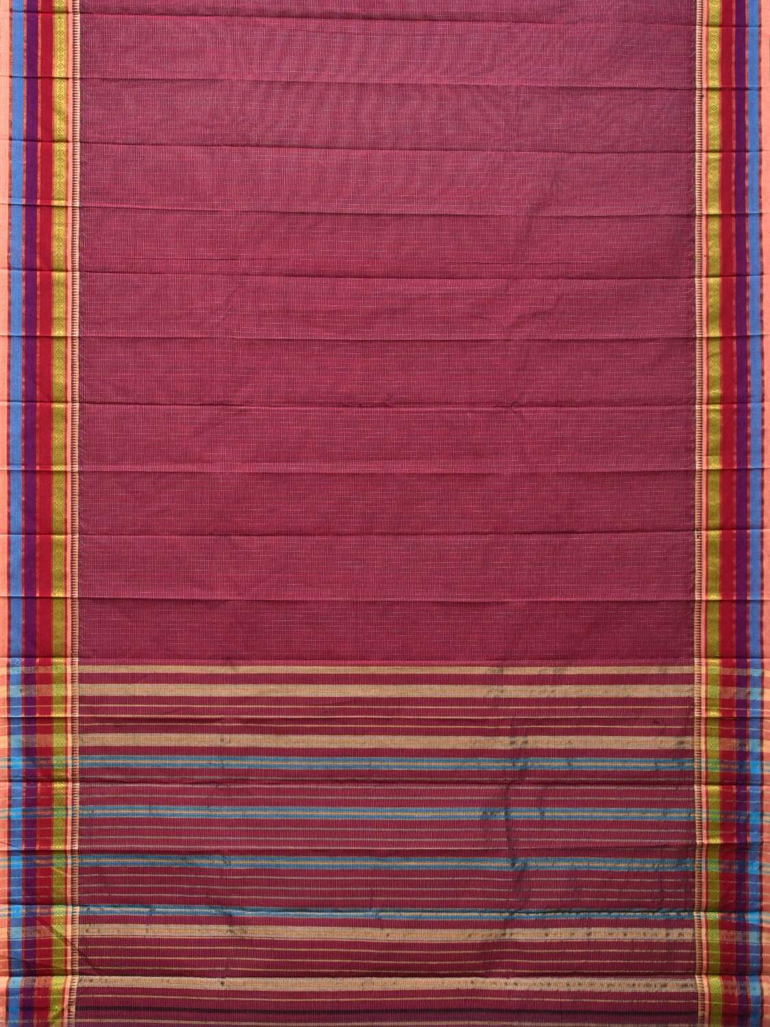 Maroon Narayanpet Cotton Handloom Saree with Checks Design No Blouse np0428