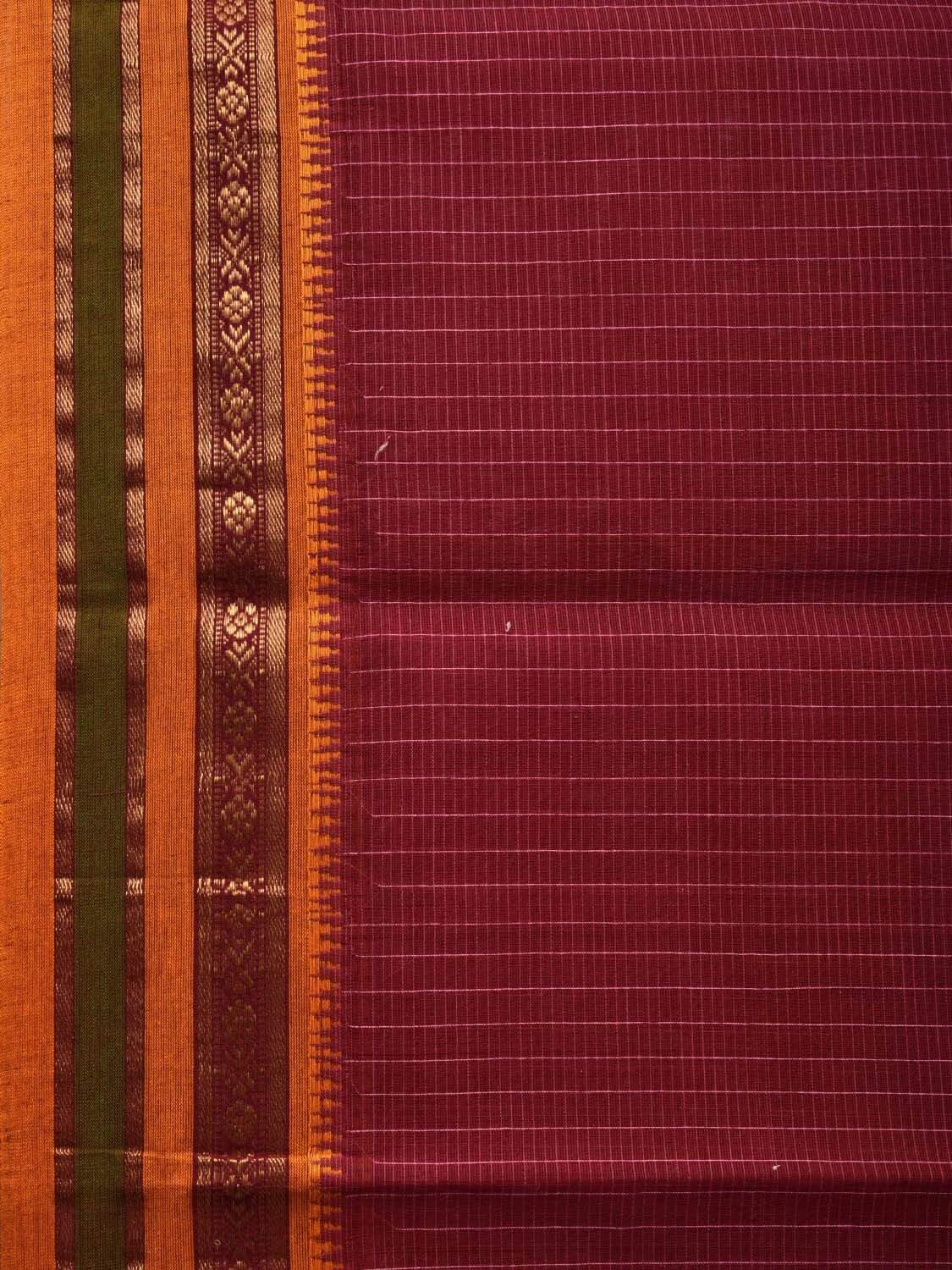 Maroon Narayanpet Cotton Handloom Saree with Checks Design No Blouse np0474