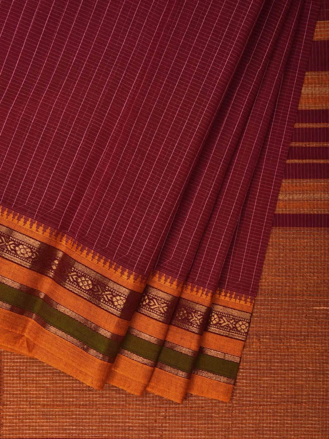 Maroon Narayanpet Cotton Handloom Saree with Checks Design No Blouse np0474