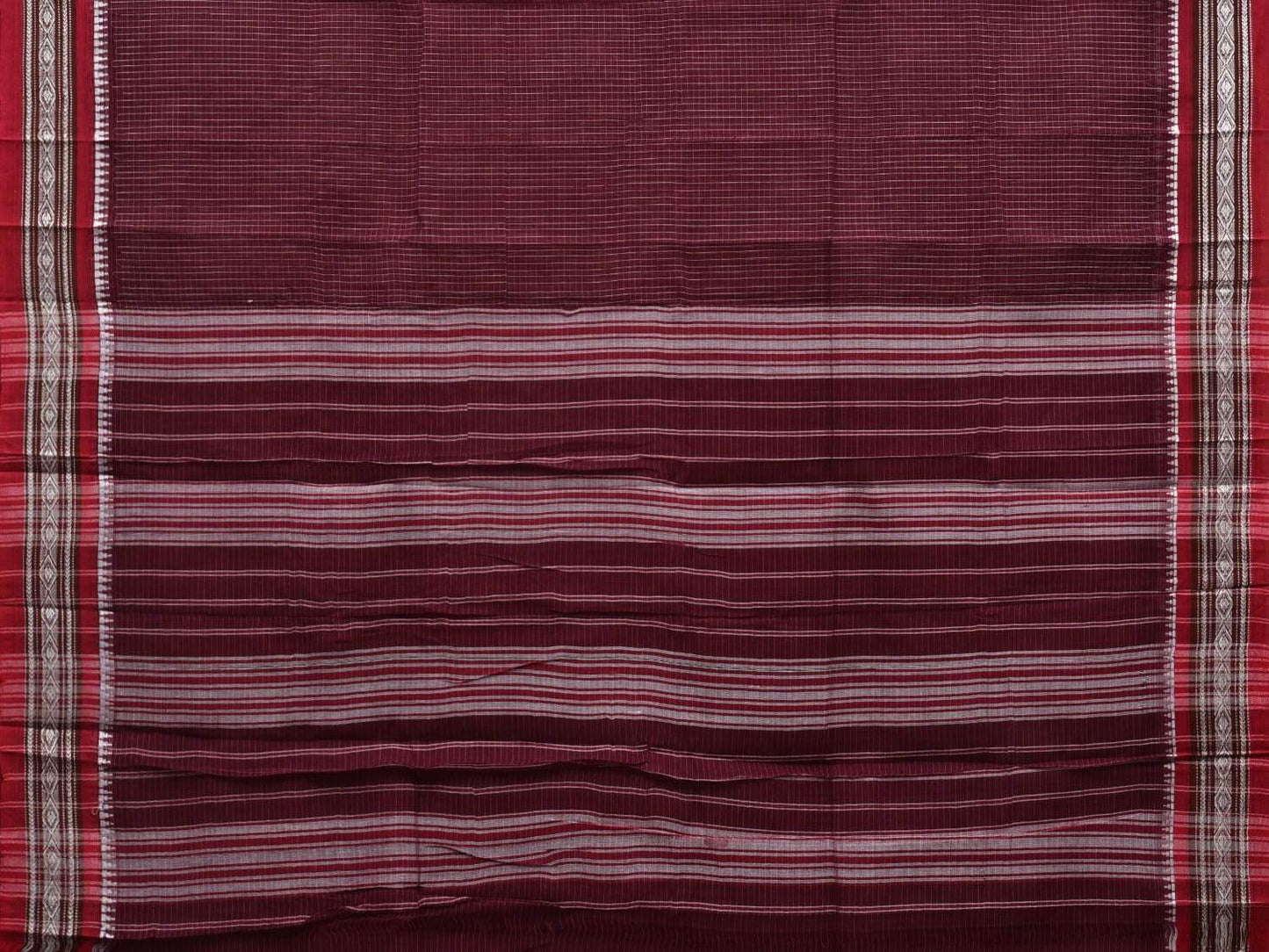Maroon Narayanpet Cotton Handloom Saree with Checks Design No Blouse np0507
