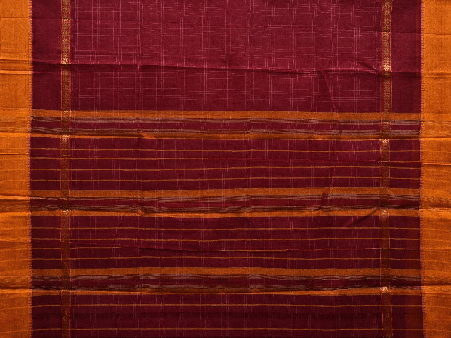 Maroon Narayanpet Cotton Handloom Saree with Checks Design No Blouse np0565