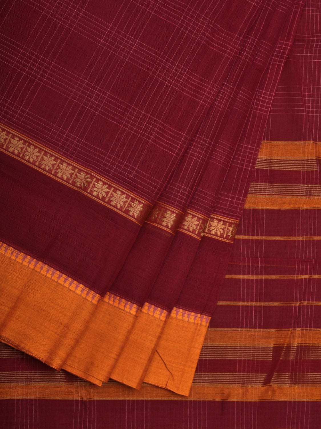 Maroon Narayanpet Cotton Handloom Saree with Checks Design No Blouse np0565