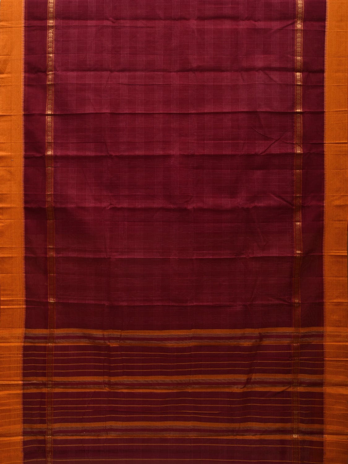 Maroon Narayanpet Cotton Handloom Saree with Checks Design No Blouse np0565