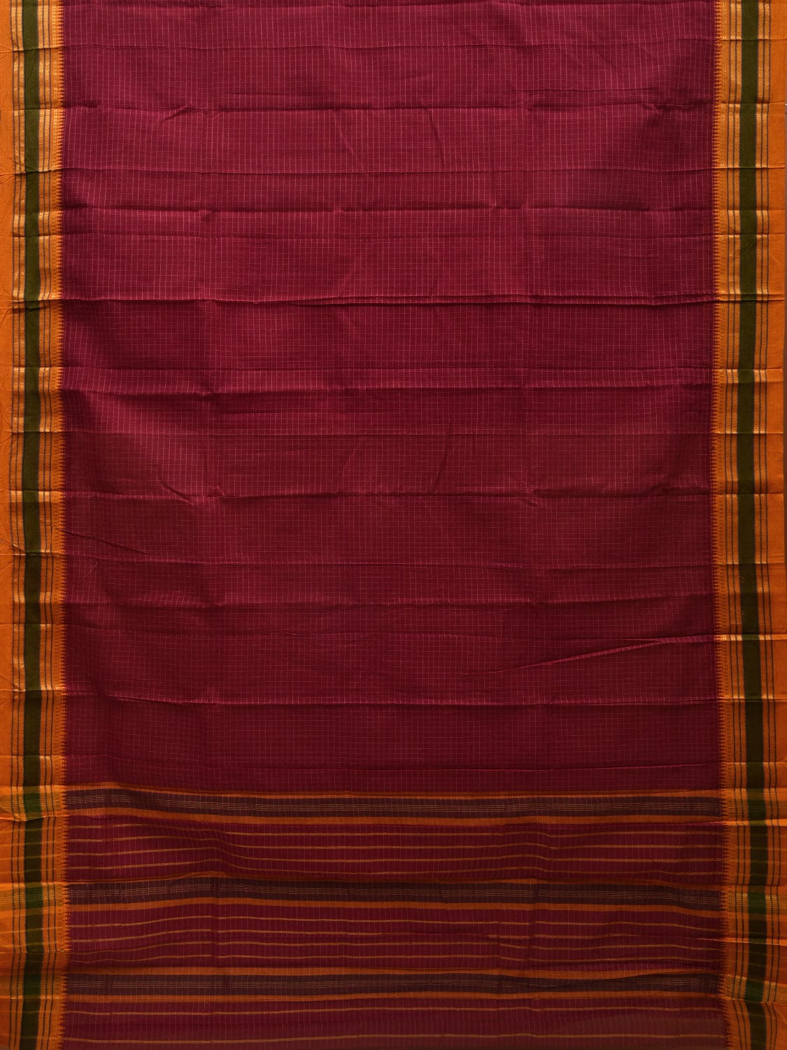 Maroon Narayanpet Cotton Handloom Saree with Checks Design No Blouse np0567