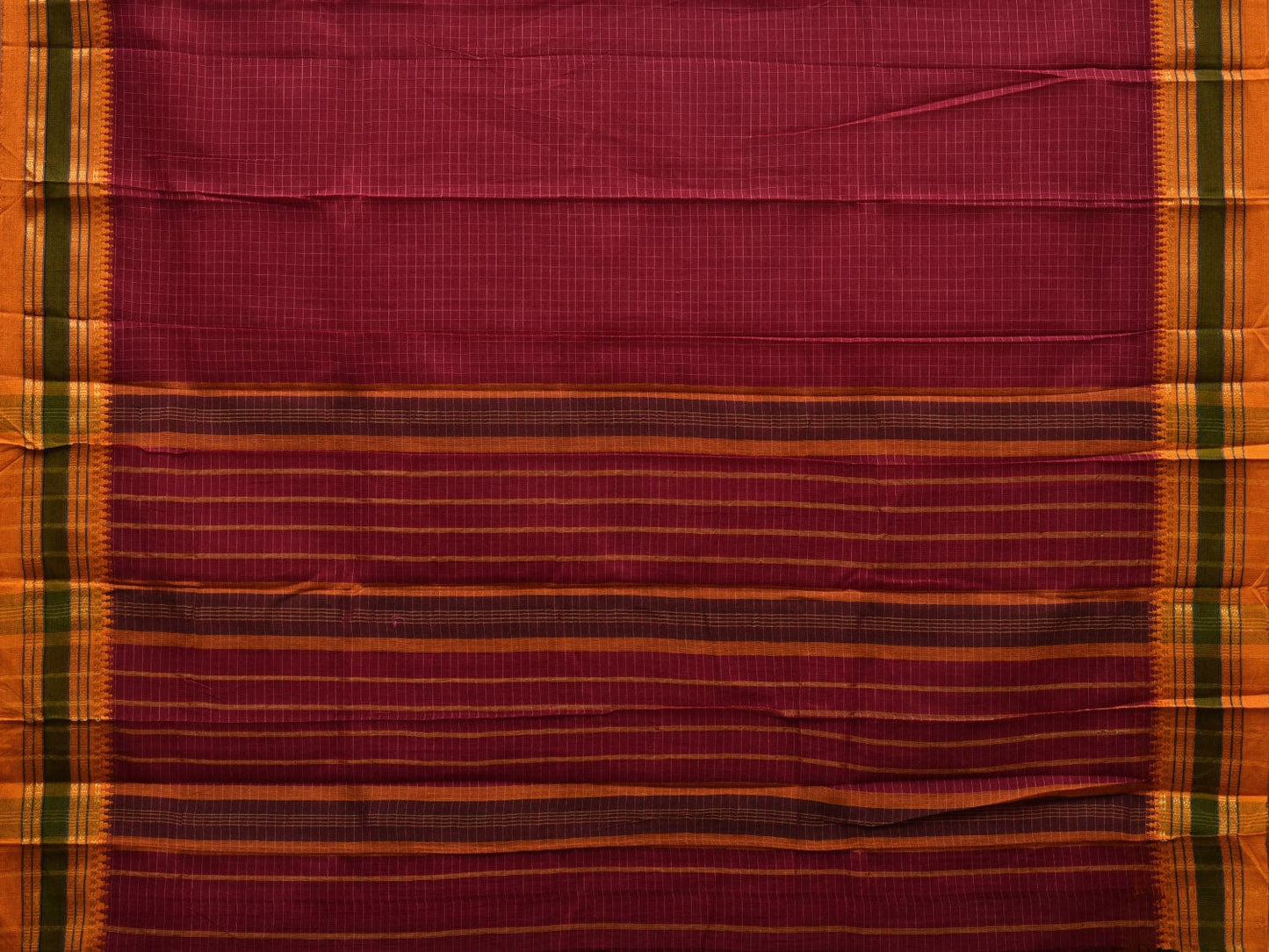 Maroon Narayanpet Cotton Handloom Saree with Checks Design No Blouse np0567
