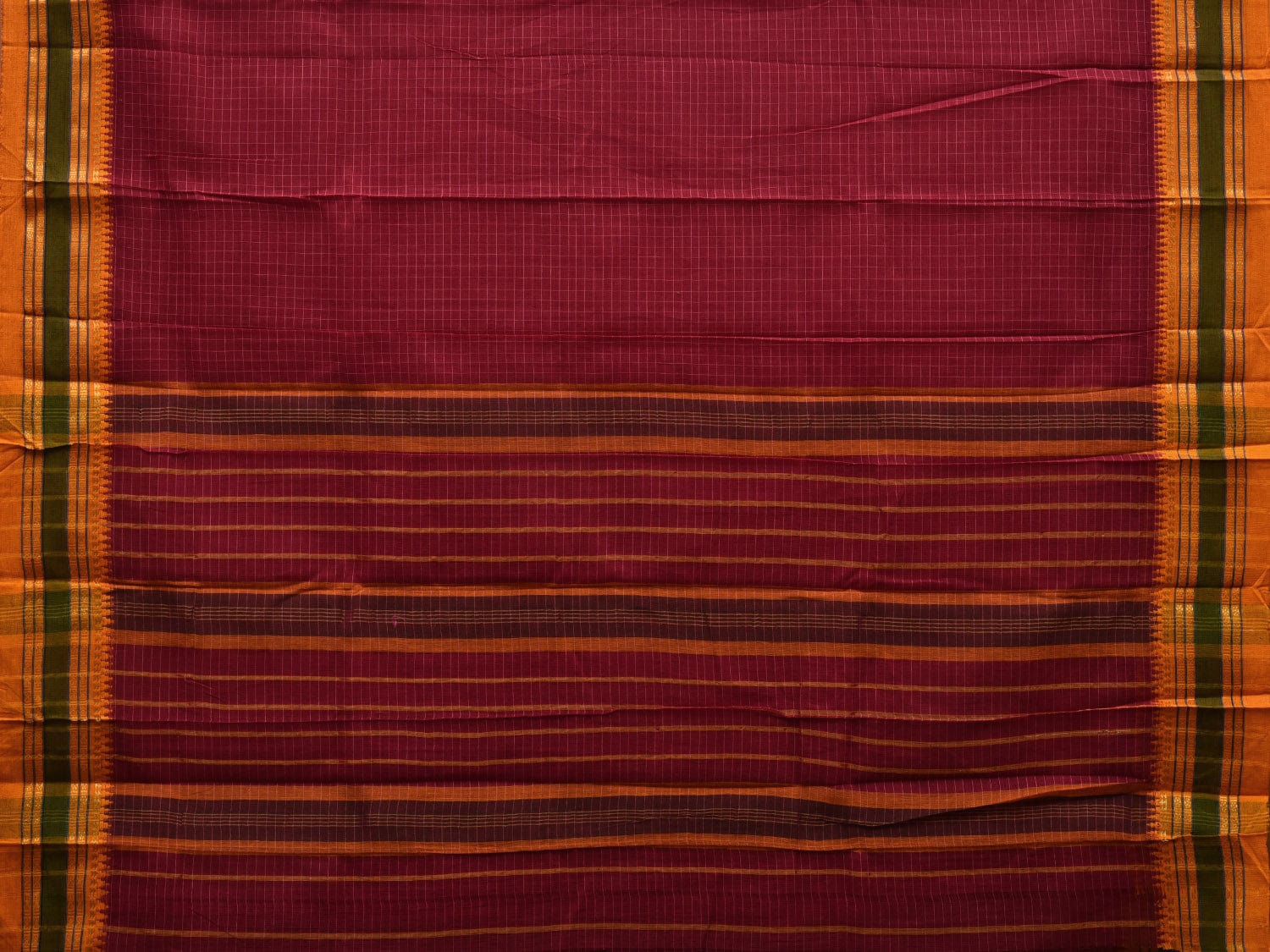 Maroon Narayanpet Cotton Handloom Saree with Checks Design No Blouse np0567
