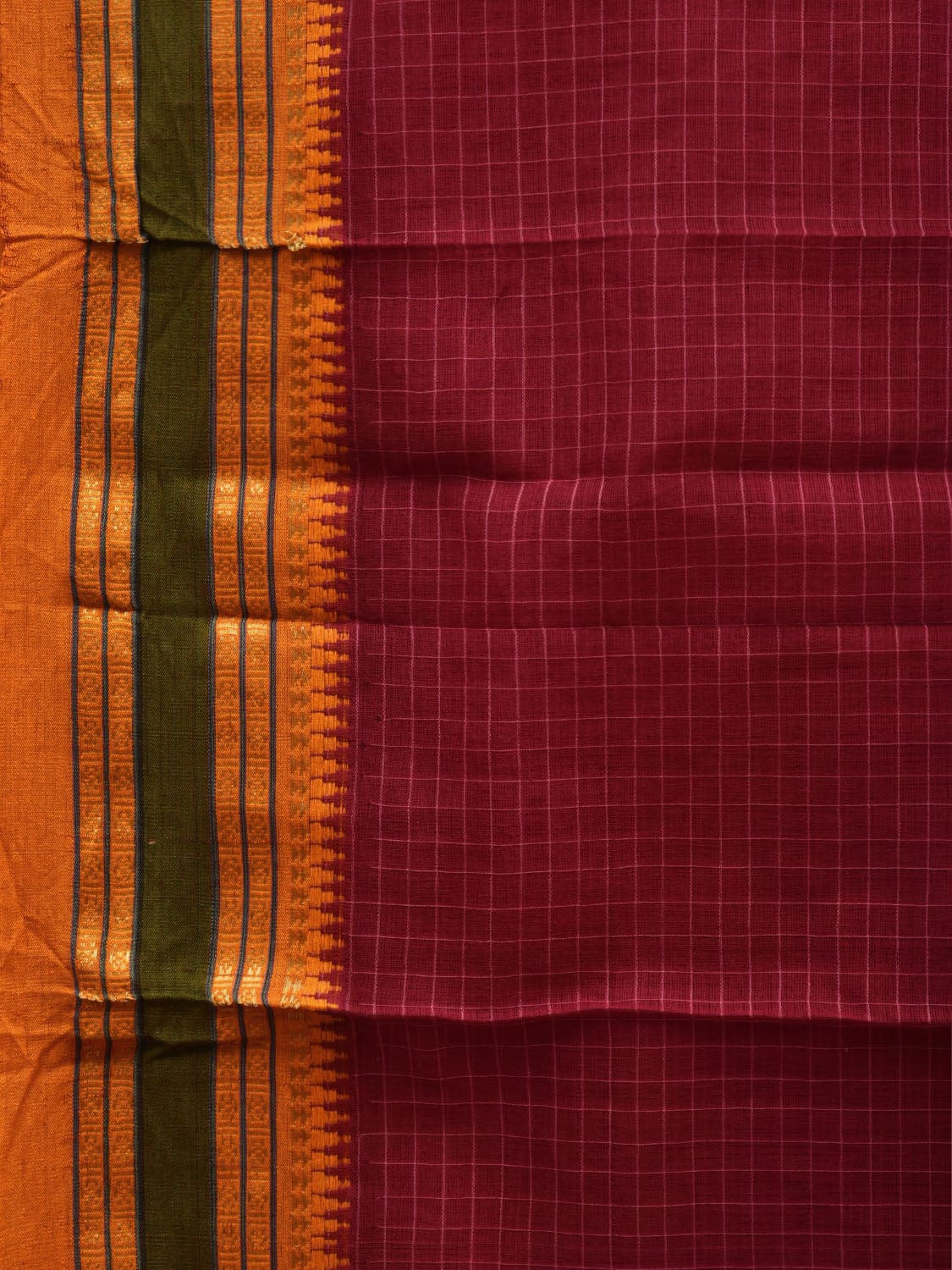 Maroon Narayanpet Cotton Handloom Saree with Checks Design No Blouse np0567