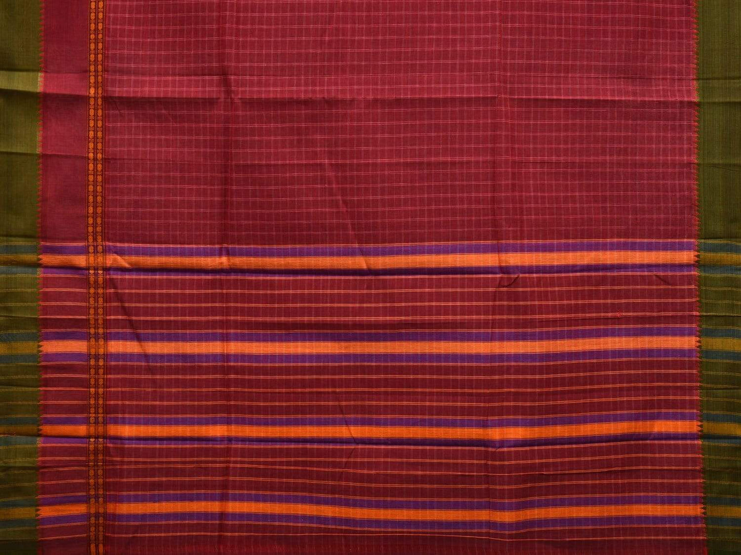 Maroon Narayanpet Cotton Handloom Saree with Checks Design np0451